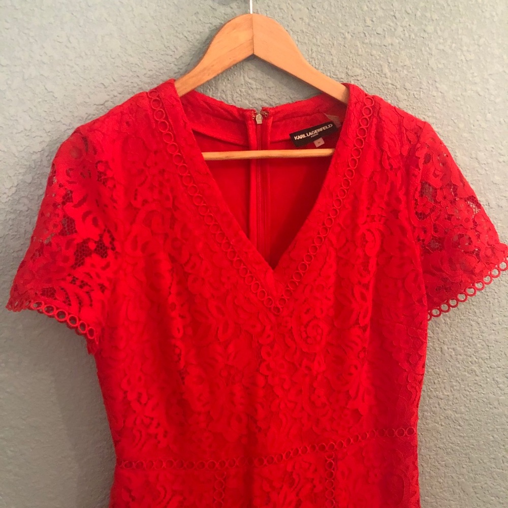 Karl Lagerfeld Red Lace Dress